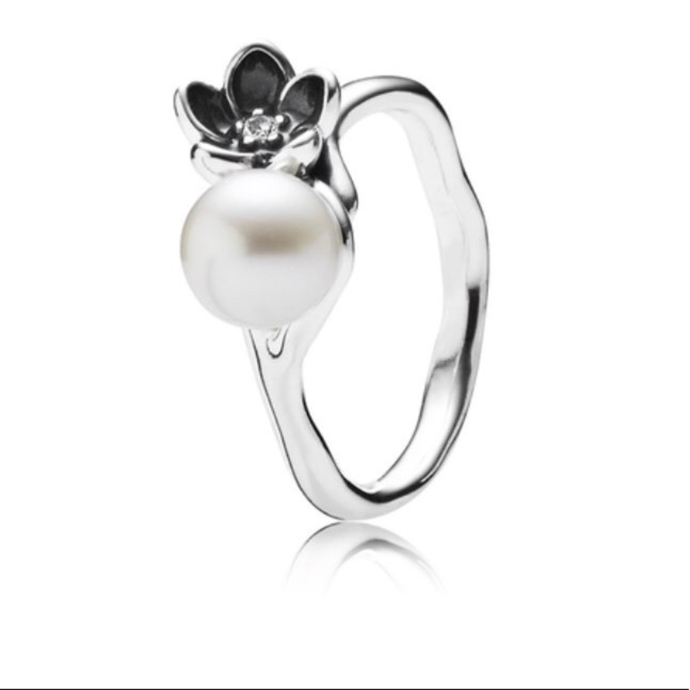 PANDORA Mystic Floral Silver Pearl & CZ Ring